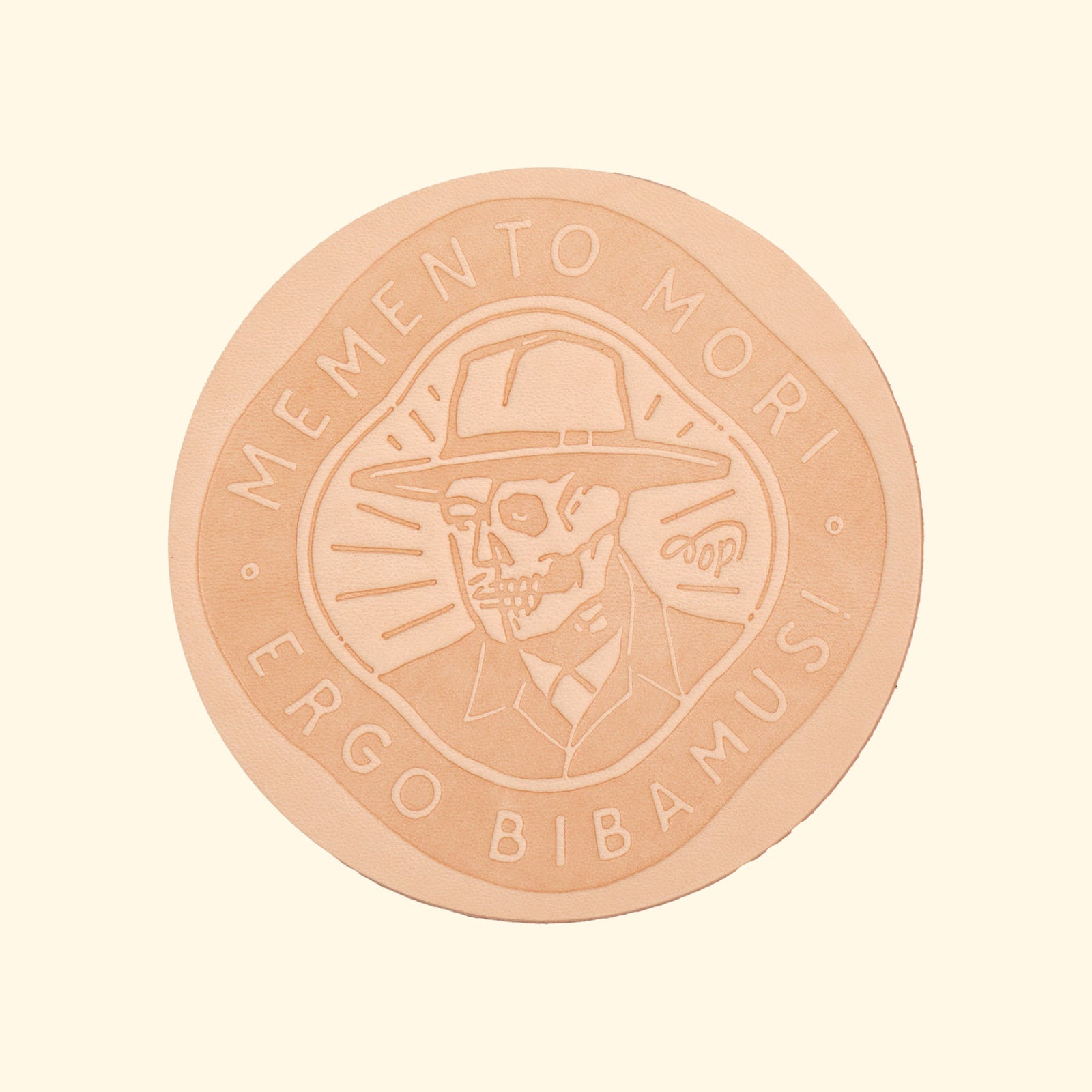 Leather-Coaster_Leder-Glasuntersetzer_Memento-Mori-Ergo-Bibamus-nature-oldpassion-from-prison-with-love