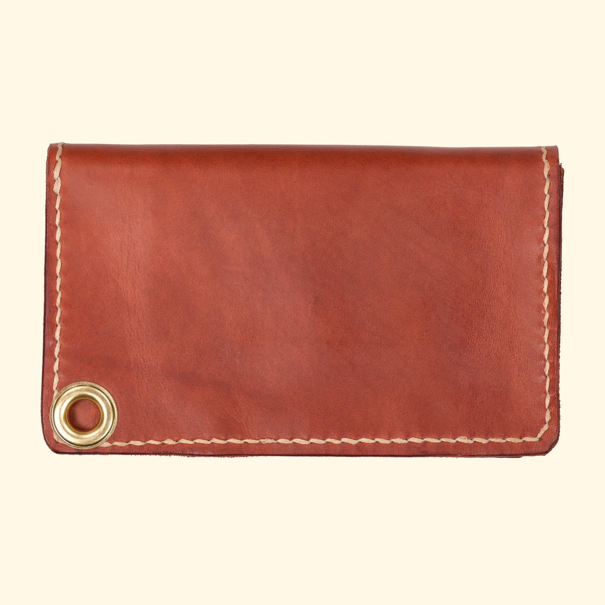 Trucker Wallet Leder-Portemonnaie in Hellbraun mit goldenen Beschlägen, Rückseite – oldpassion