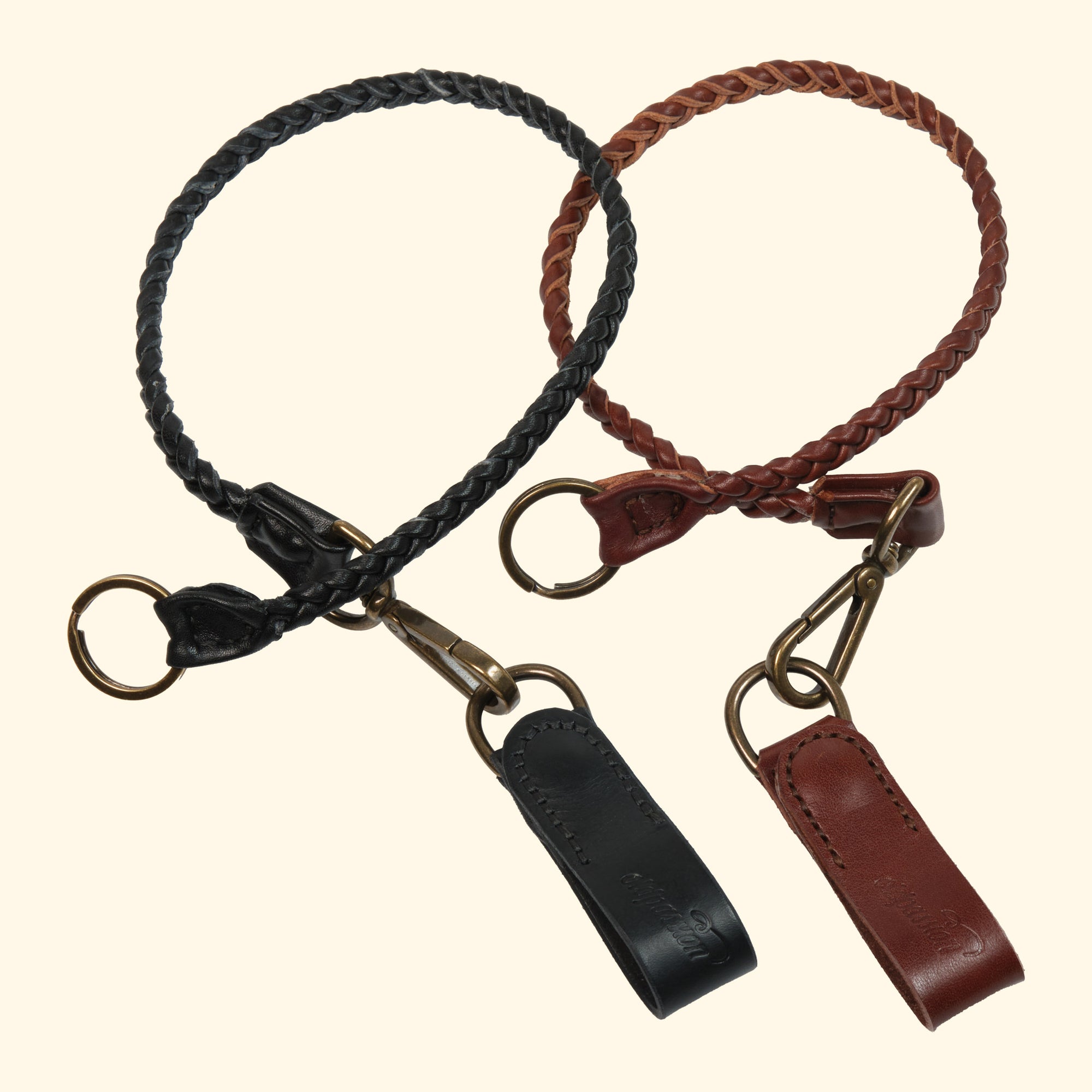 Braided-Leather-Lanyard-Geflochtenes-Schluesselband-aus-Echtleder-black-and-brown-antique-mit-clip