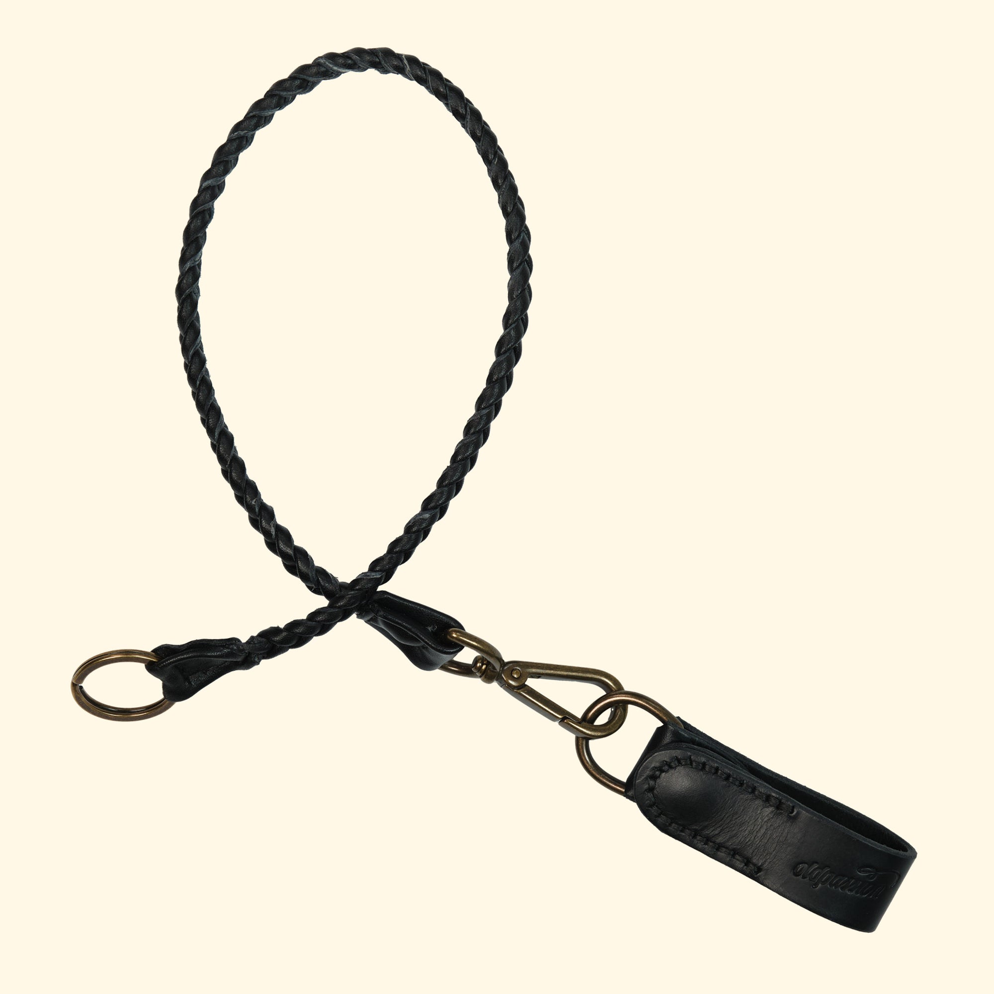 Braided-Leather-Lanyard-Geflochtenes-Schluesselband-aus-Echtleder-black-antique-mit-clip