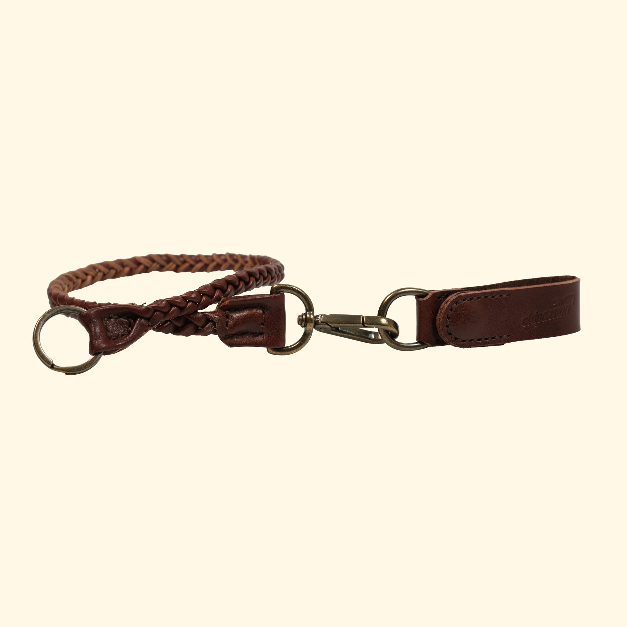 Braided-Leather-Lanyard-Geflochtenes-Schluesselband-aus-Echtleder-brown-antique-mit-clip-detail