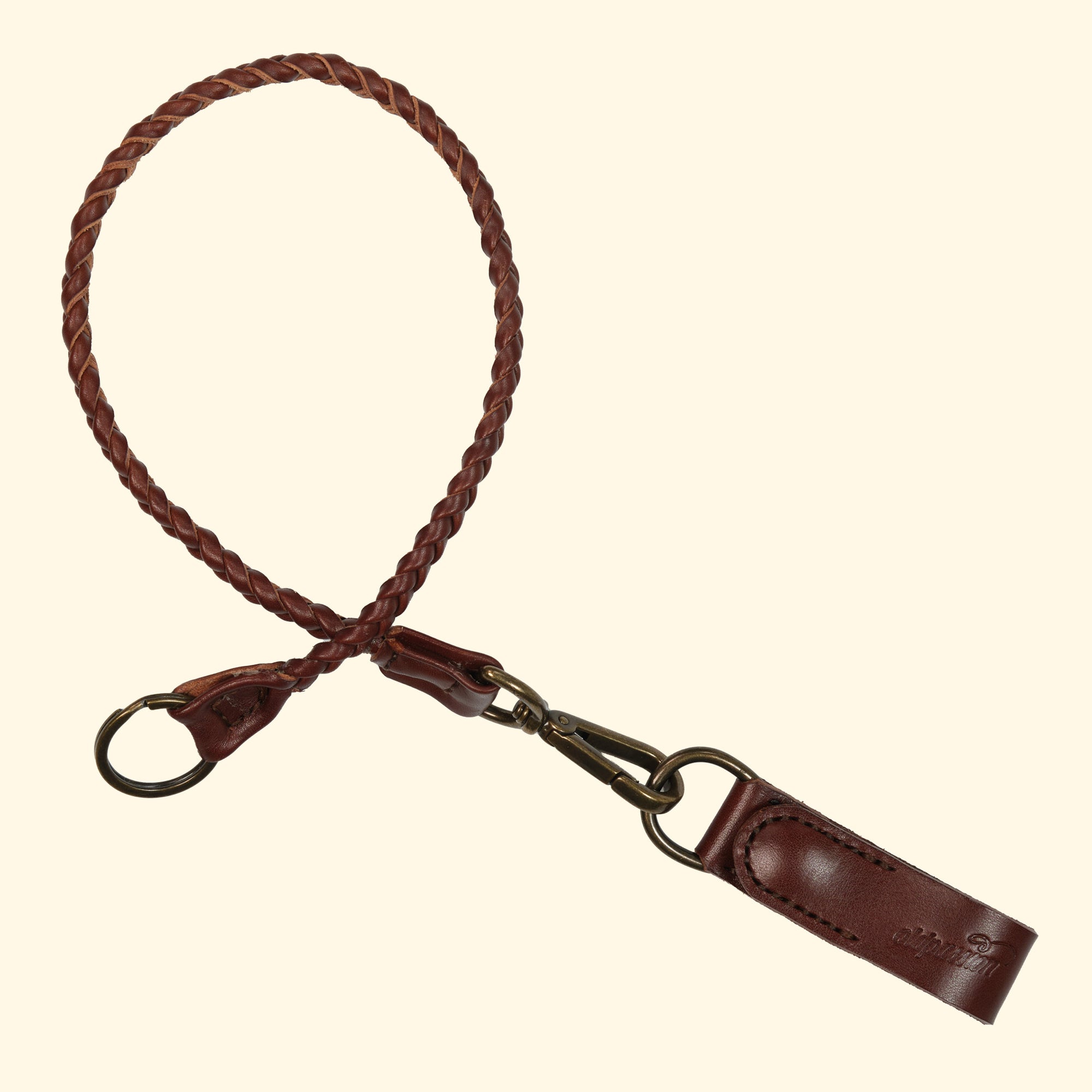 Braided-Leather-Lanyard-Geflochtenes-Schluesselband-aus-Echtleder-brown-antique-mit-clip
