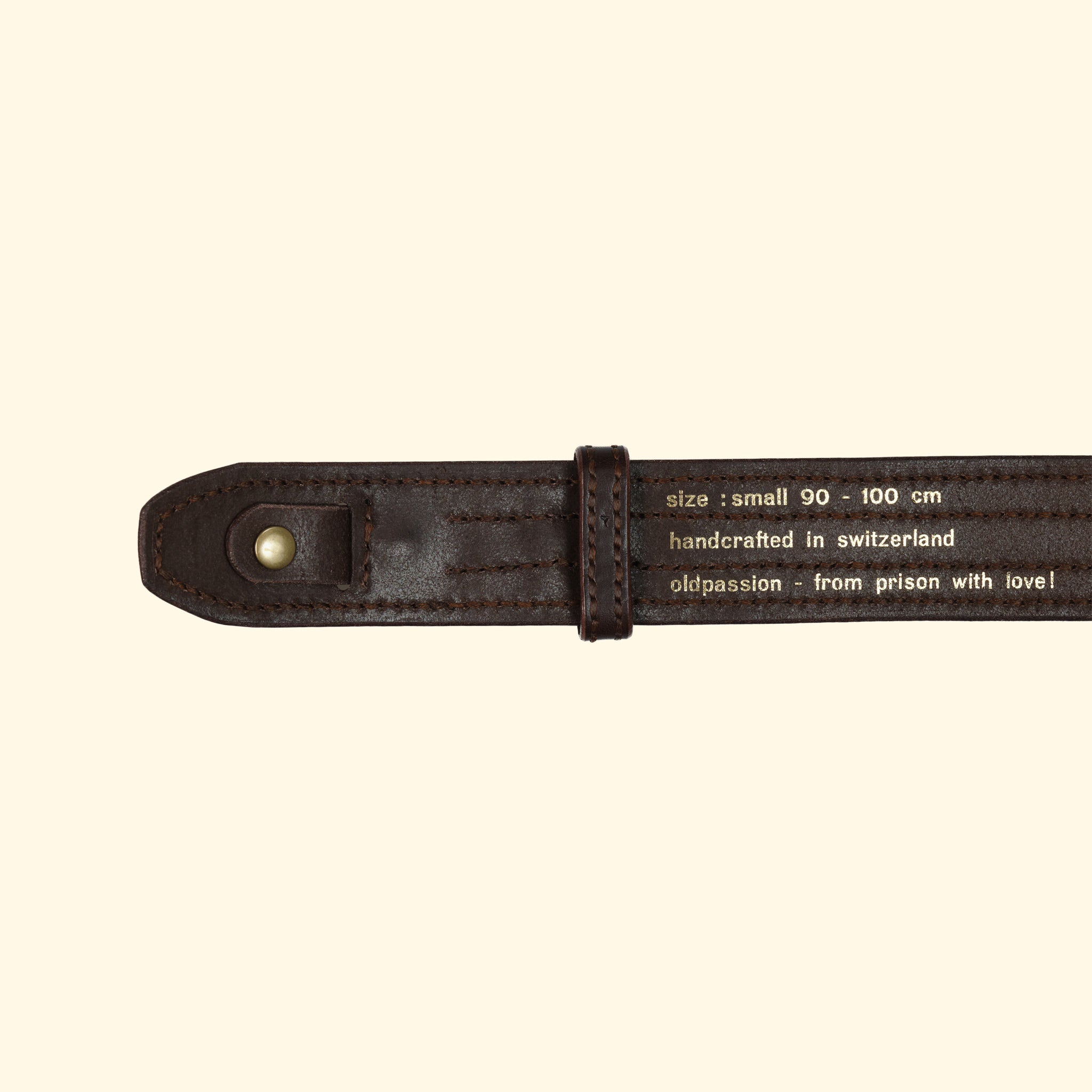 oldpassion Heritage Belt, Dunkelbraun, Endstück mit Prägung
