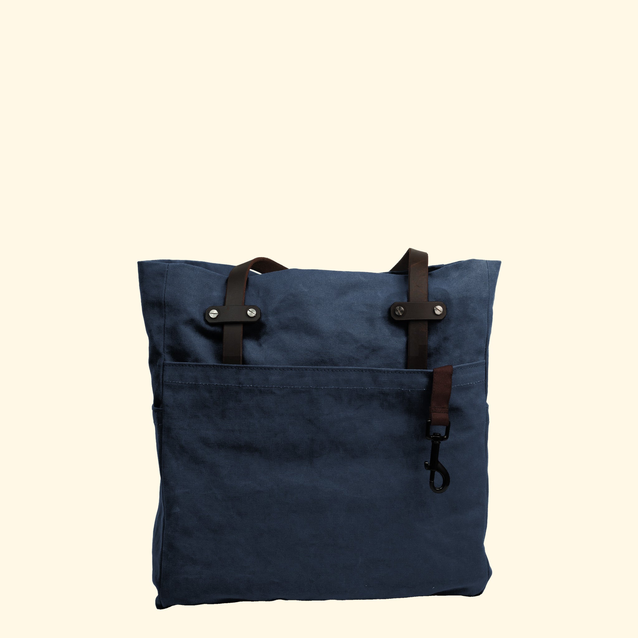 Canvas Tote Bag No.1, marine, Frontansicht mit abgesenkten Ledergriffen