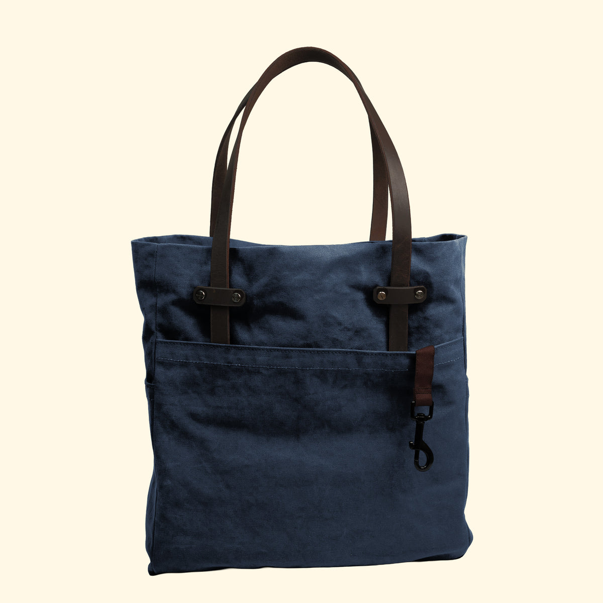 Canvas Tote Bag No.1, marine, Frontansicht mit aufgestellten Ledergriffen