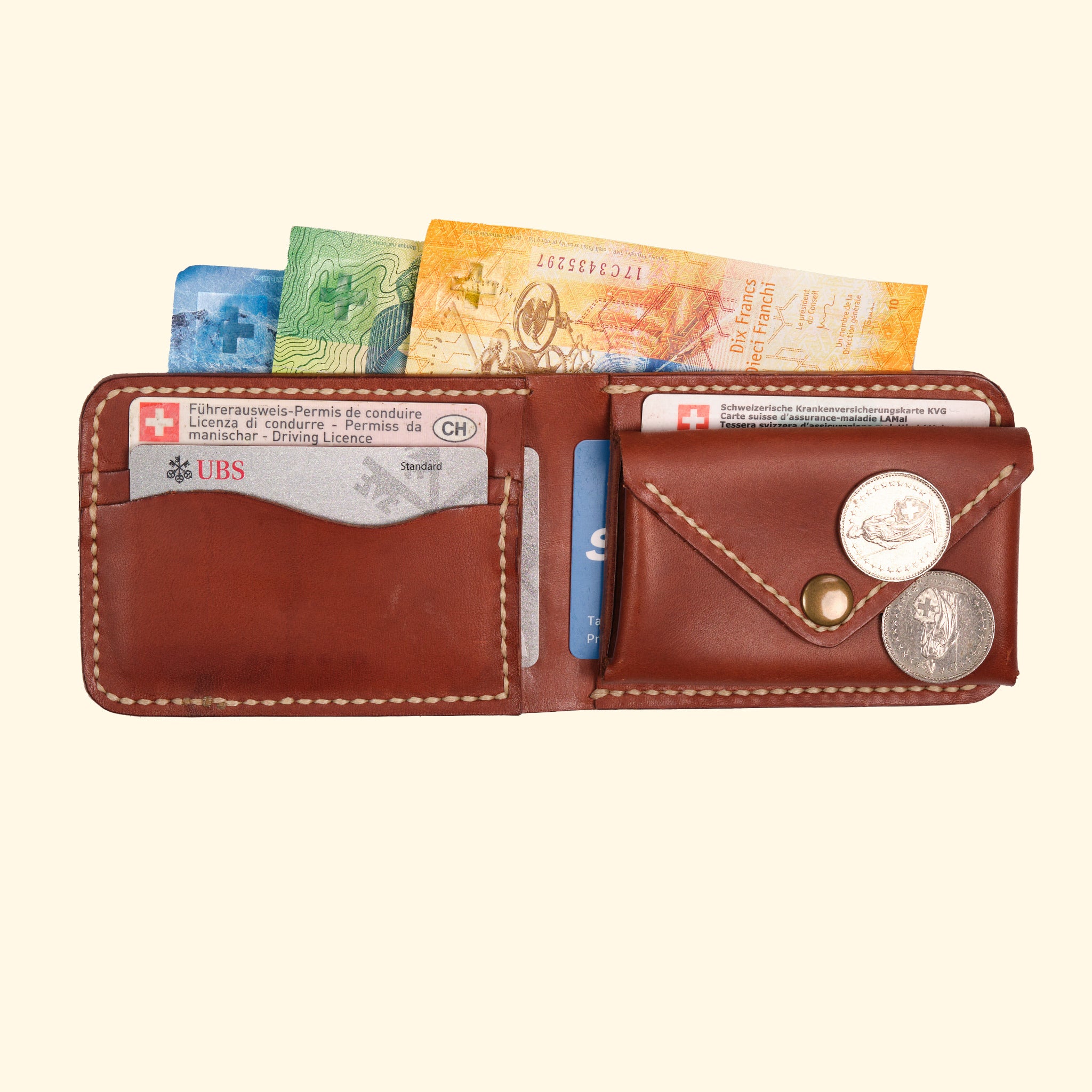 Bifold Coin Wallet, Hellbraun