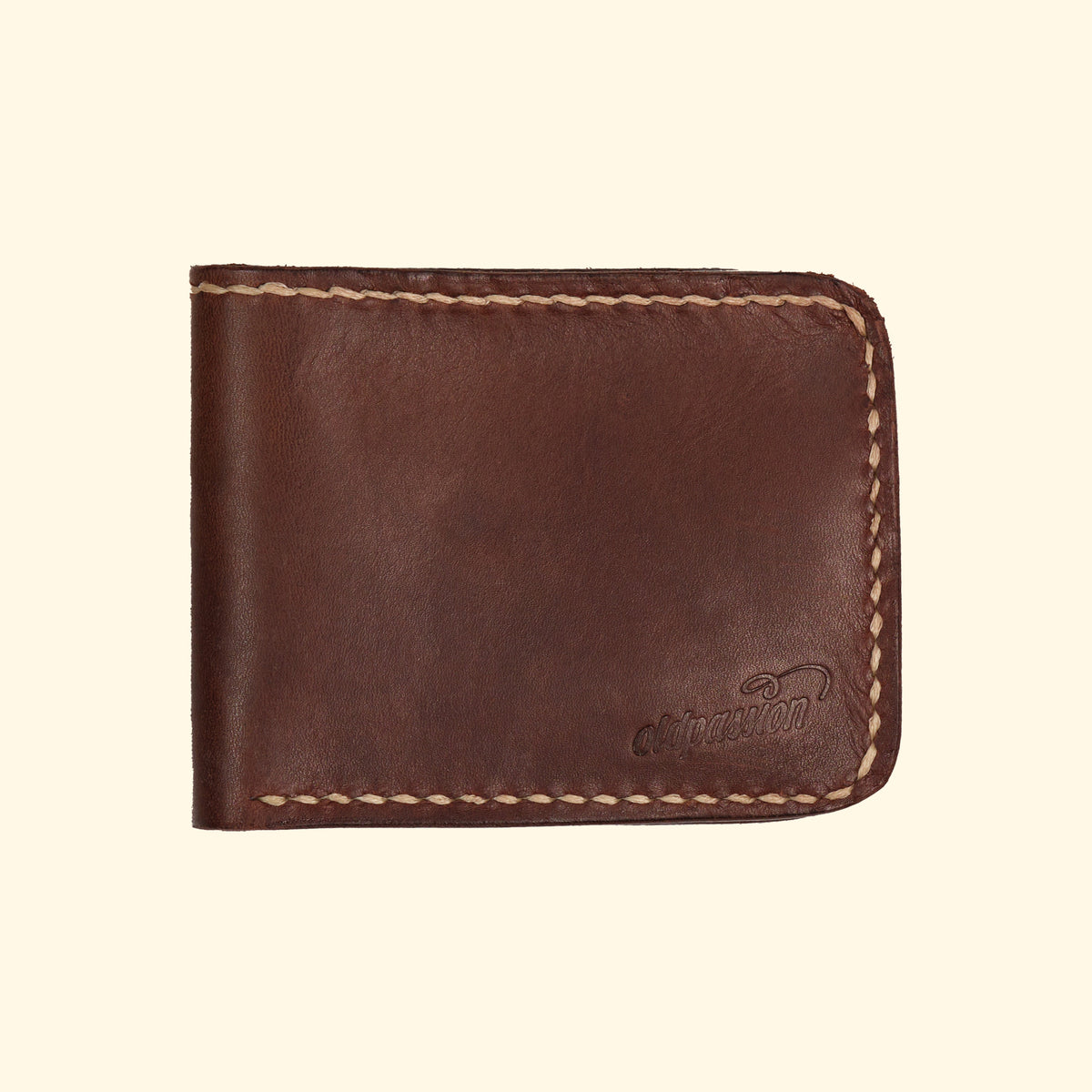 Bifold-Wallet-Leder-Portemonnaie-handgemacht-dunkelbraun-oldpassion-from-prison-with-love-vorderseite