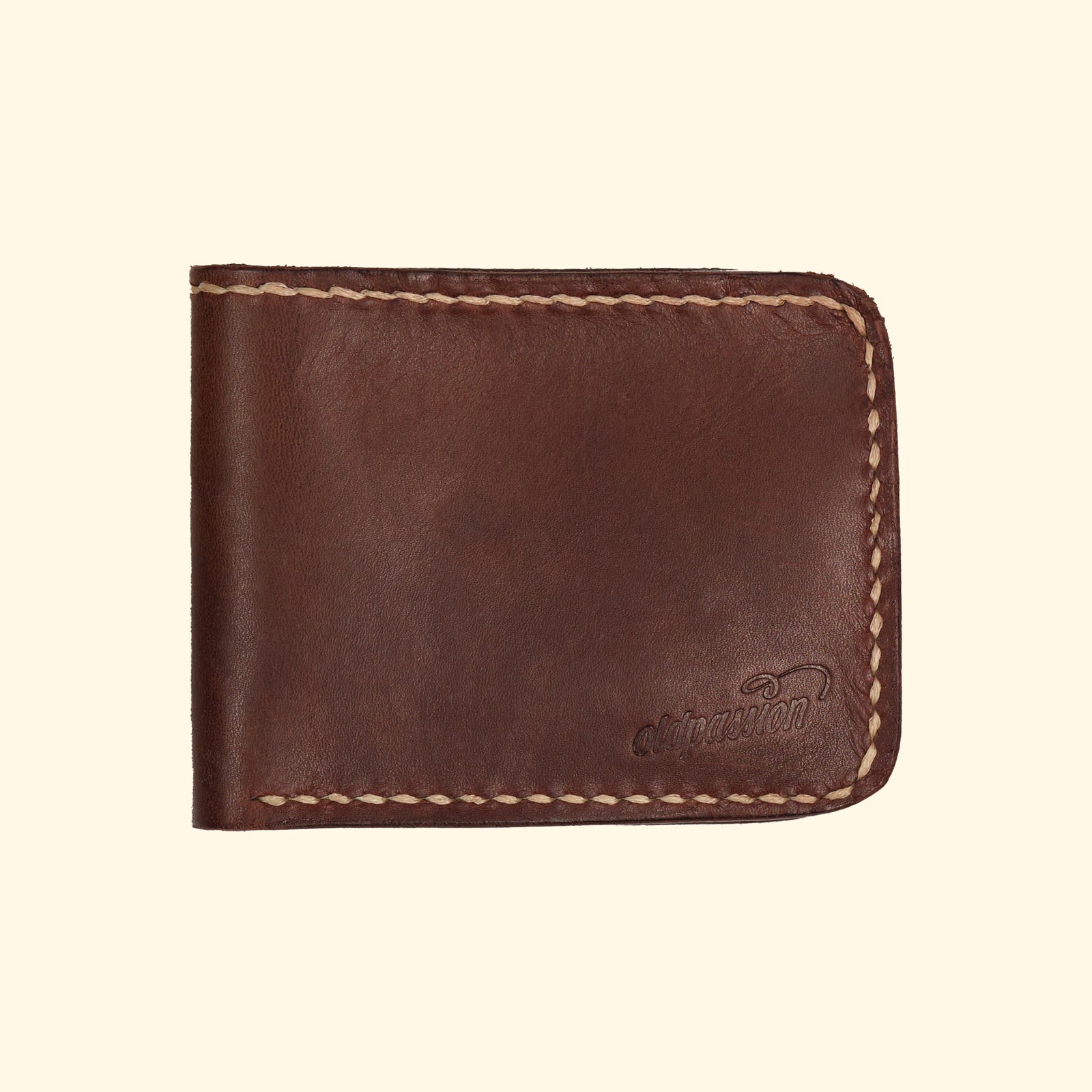 Bifold-Wallet-Leder-Portemonnaie-handgemacht-dunkelbraun-oldpassion-from-prison-with-love-vorderseite