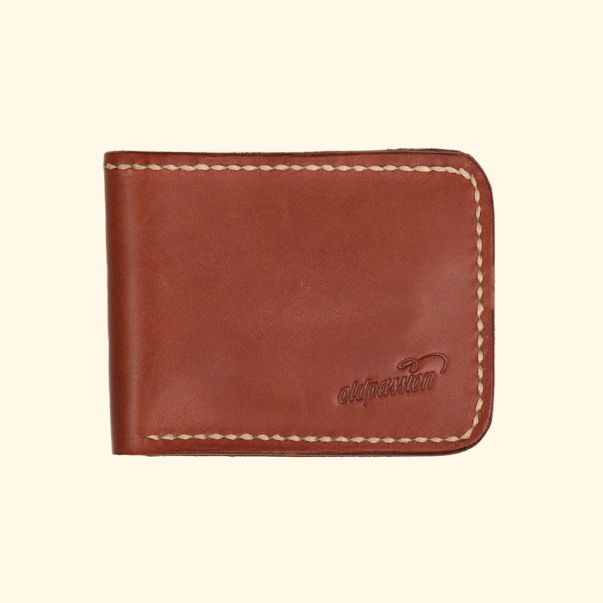 Bifold-Wallet-Leder-Portemonnaie-handgemacht-hellbraun-oldpassion-from-prison-with-love-vorderseite