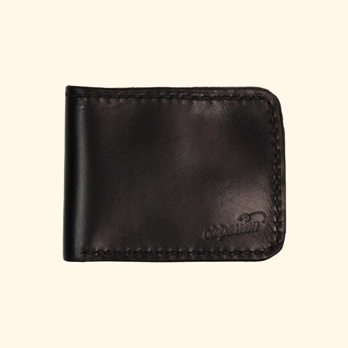 Bifold-Wallet-Leder-Portemonnaie-handgemacht-schwarz-oldpassion-from-prison-with-love-vorderseite