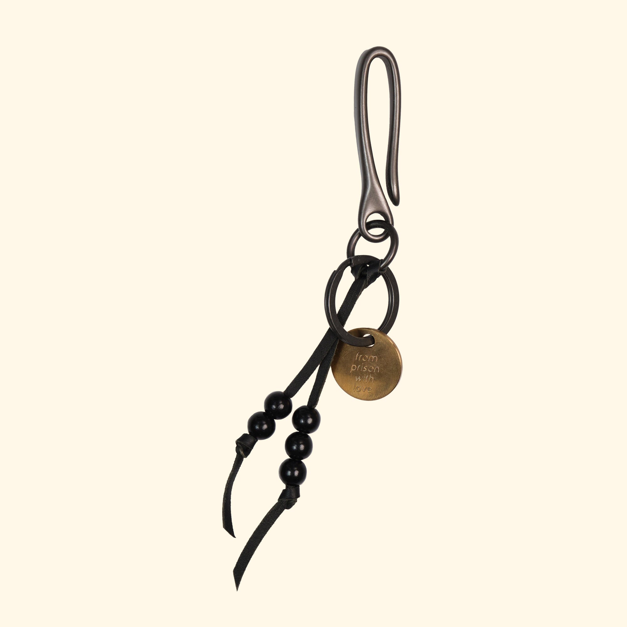 Japanese Fish Hook Fob - Black Leather