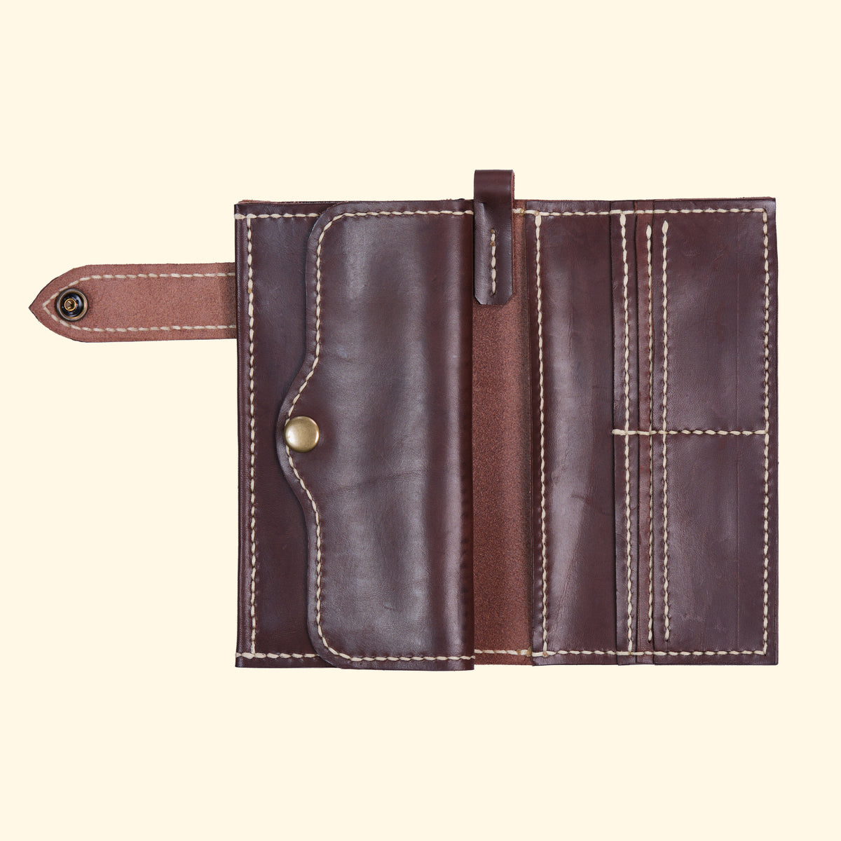 Long-Wallet-Maximum-Style-hangefertigtes-Leder-Portemonnaie-purple-vorderseite-geoeffnet-oldpassion-from-prison-with-love