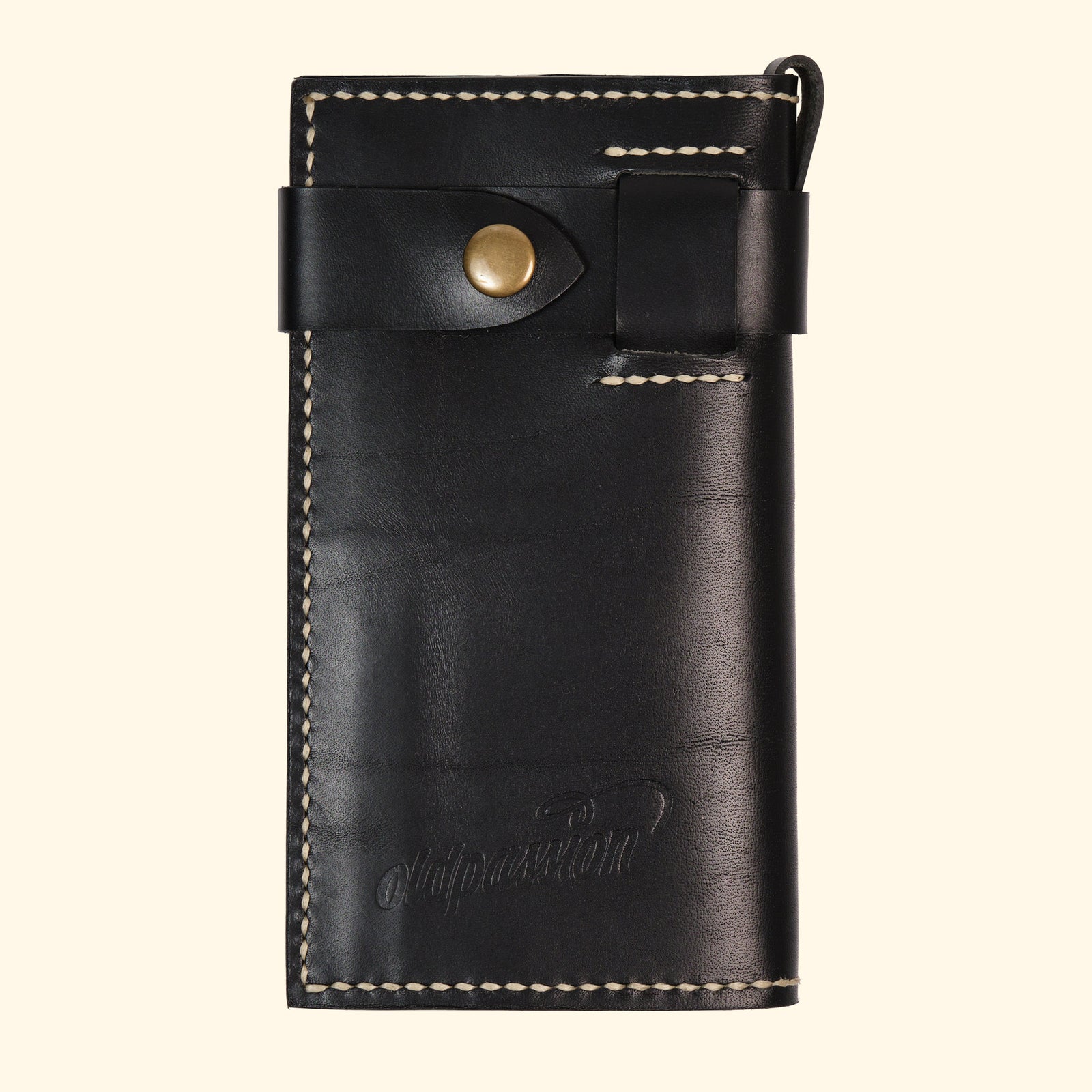 Long-Wallet-Maximum-Style-hangefertigtes-Leder-Portemonnaie-schwarz-vorderseite-oldpassion-from-prison-with-love