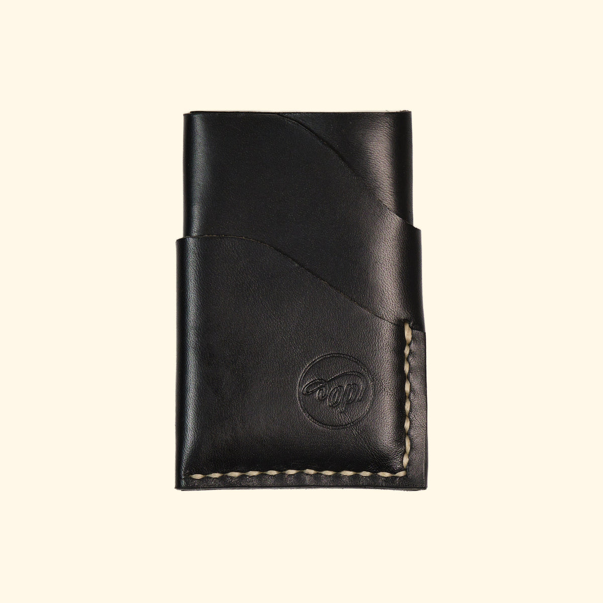 burrito minimalistisches Kartenhalter Portemonnaie aus Leder Schwarz Creme Faden Vorderseite oldpassion from prison with love