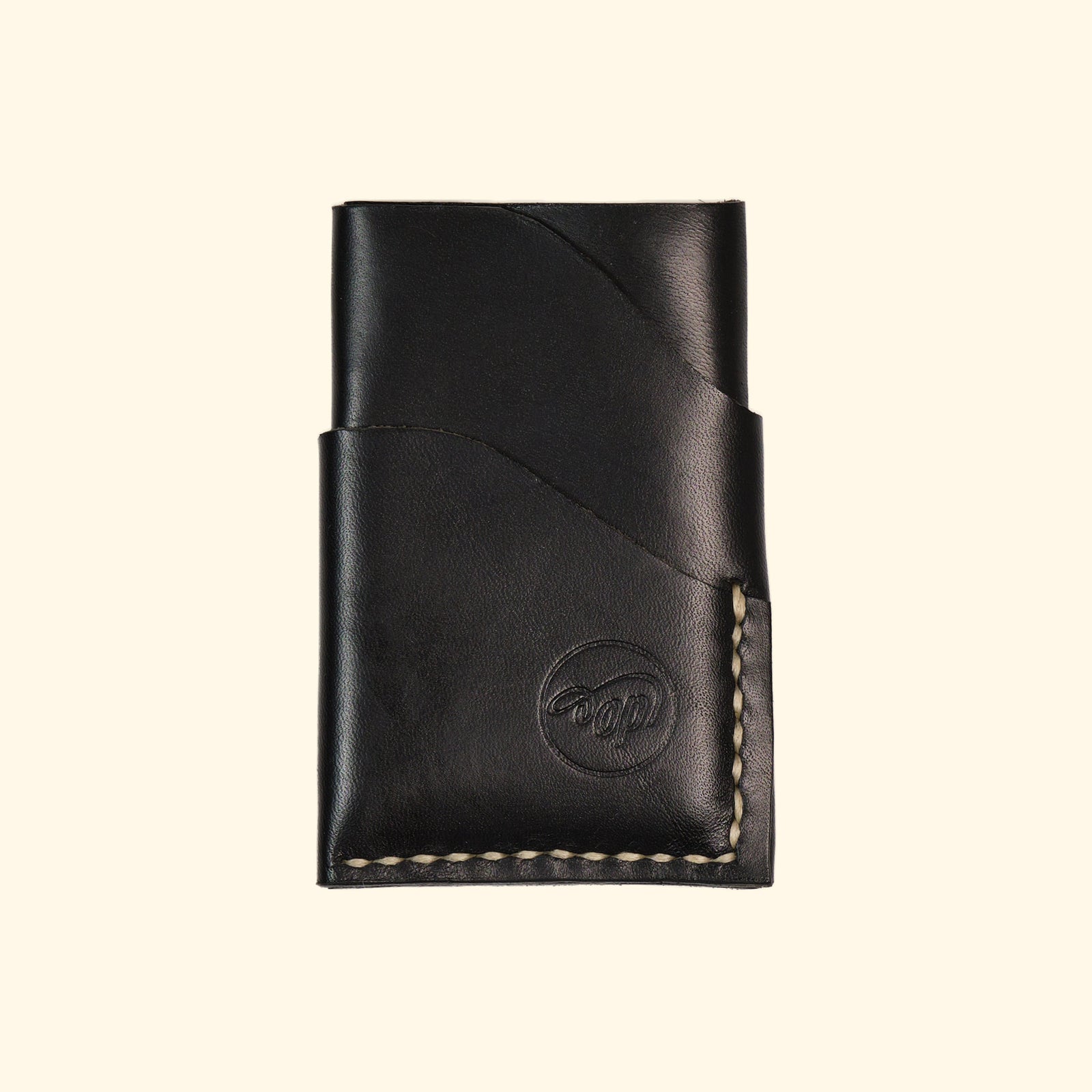 burrito minimalistisches Kartenhalter Portemonnaie aus Leder Schwarz Creme Faden Vorderseite oldpassion from prison with love