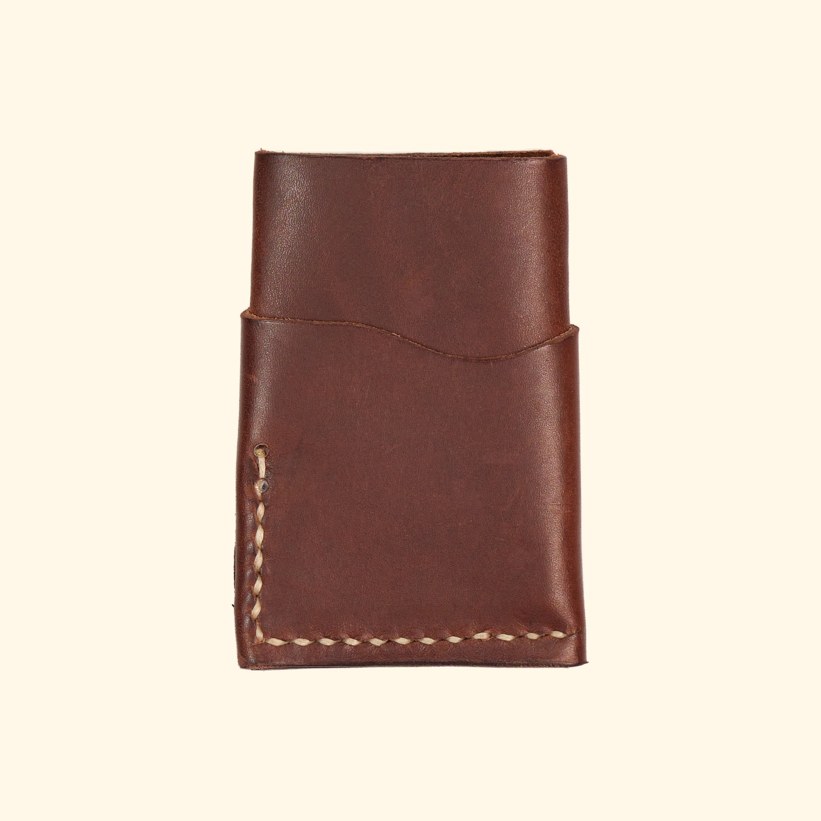 burrito minimalistisches Kartenhalter Portemonnaie aus Leder dunkelbraun Rueckseite creme faden oldpassion from prison with love