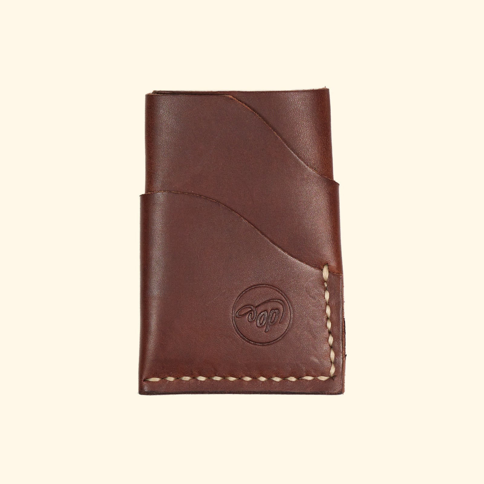 burrito minimalistisches Kartenhalter Portemonnaie aus Leder dunkelbraun creme faden Vorderseite oldpassion from prison with love
