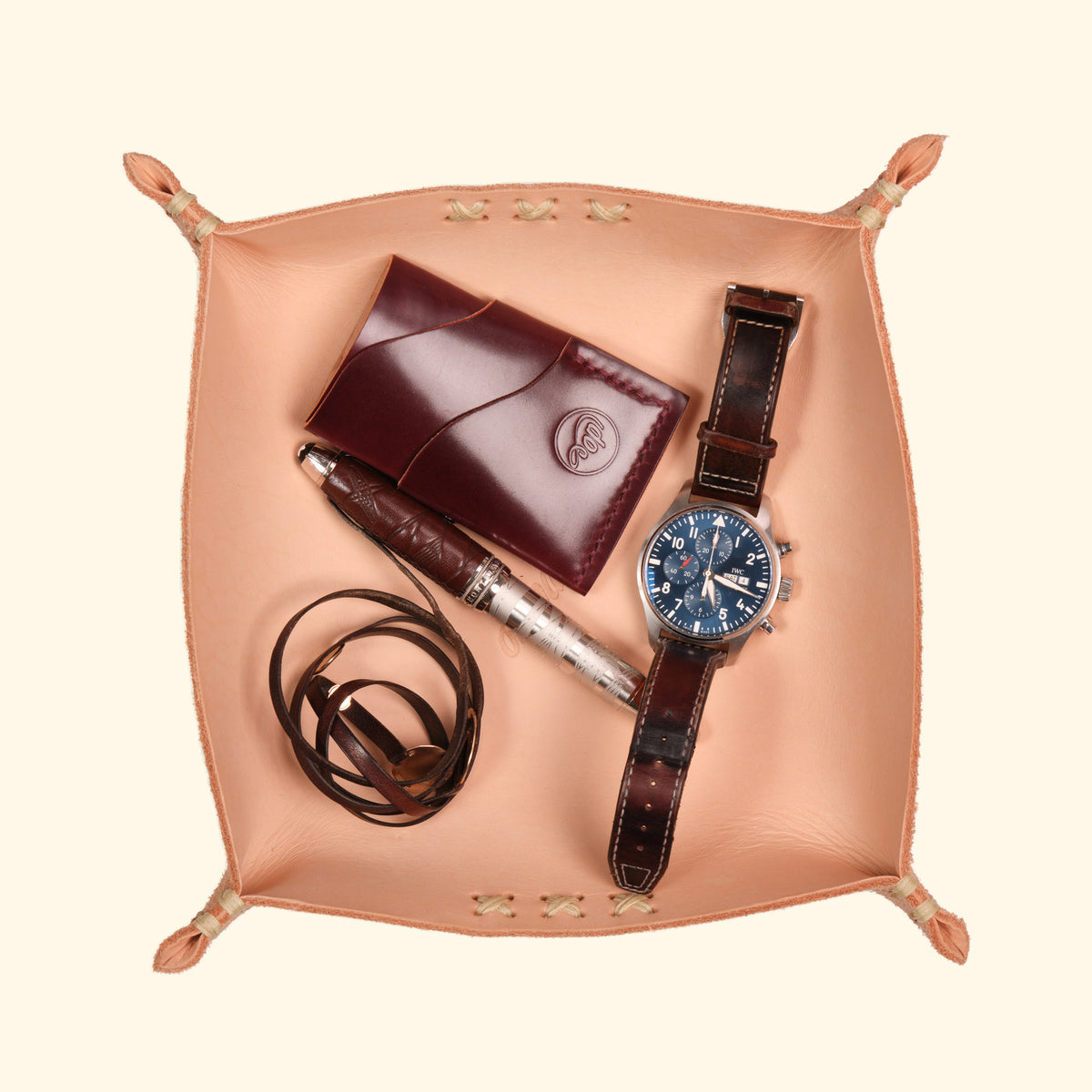 op leather tray • Taschenleerer quadratisch • Schale für Aufbewahrung aus Leder