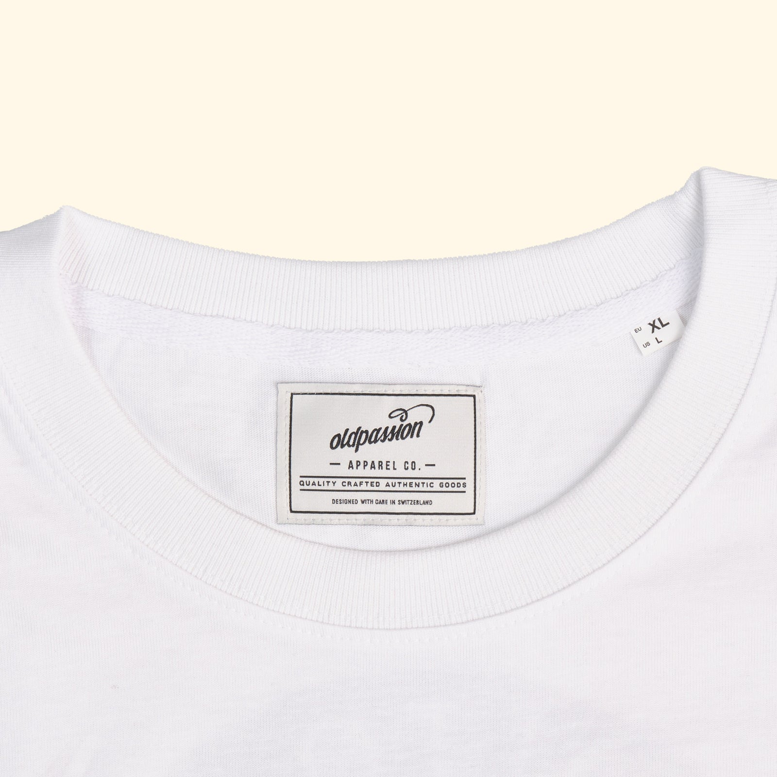 tee-t-shirt-oldpassion-apparel-co.-from-prison-with-love-weiss-webetikette-label-nacken